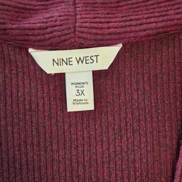 NWT - Nine West Women’s Plus Open Front Cardigan, 3x, Wine Burgundy Ribbed Knit - Picture 7 of 9